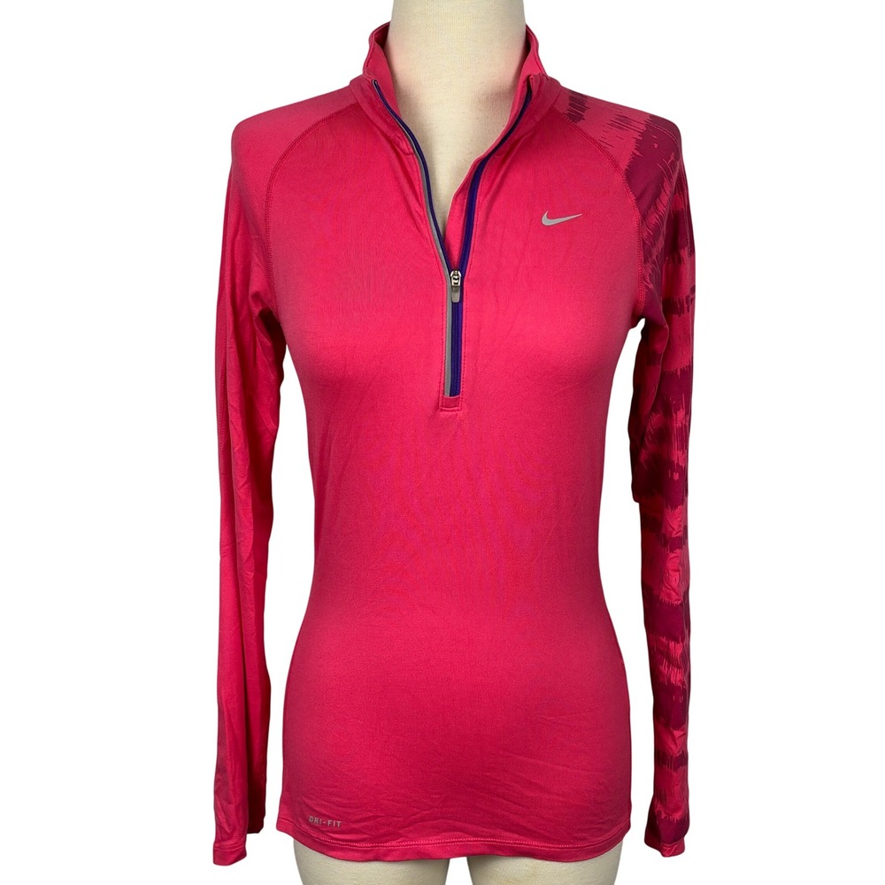 Nike Dri-Fit Running Pullover Quarter Zip Pink Long Sleeve Athletic Top Women XS